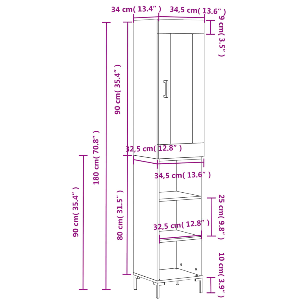 Visoka komoda siva sonome 34,5x34x180 cm od konstruiranog drva