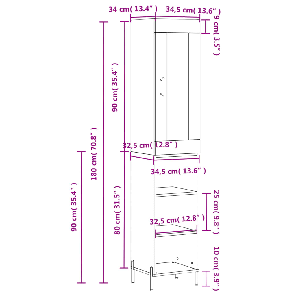 Visoka komoda hrasta sonome 34,5x34x180cm od konstruiranog drva