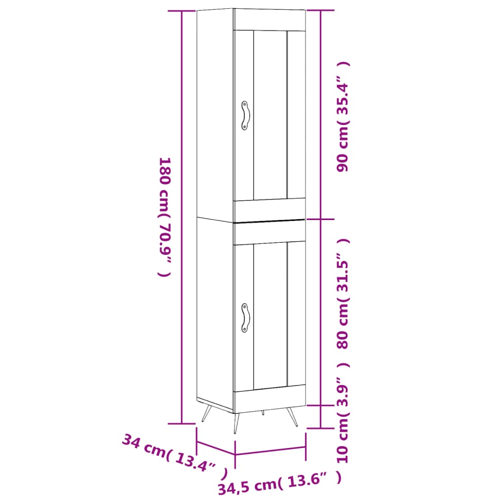 Visoka komoda sjajna bijela 34,5x34x180 cm konstruirano drvo
