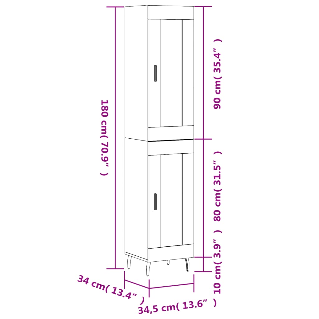 Visoka komoda siva sonome 34,5x34x180 cm od konstruiranog drva