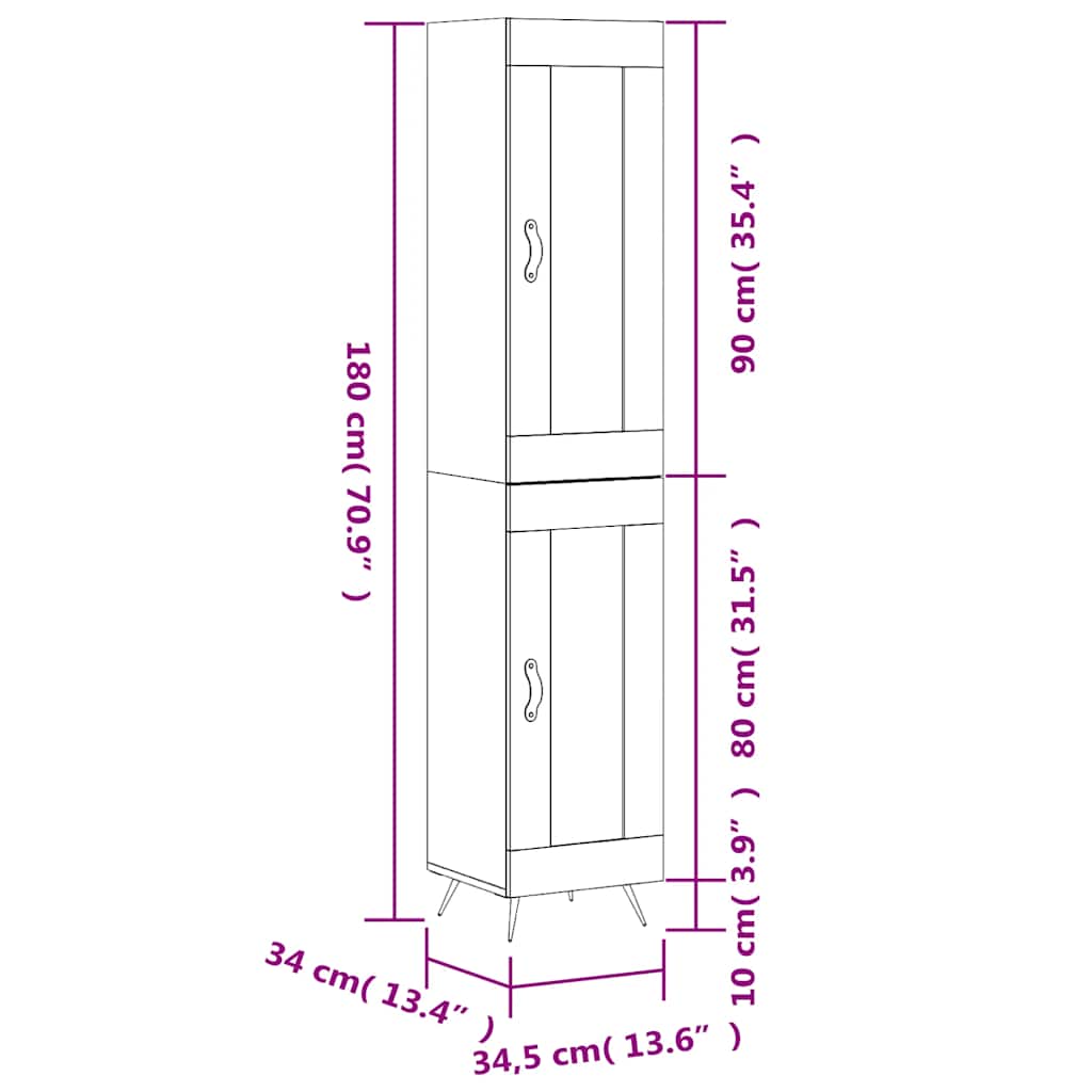 Visoka komoda siva sonome 34,5x34x180 cm od konstruiranog drva