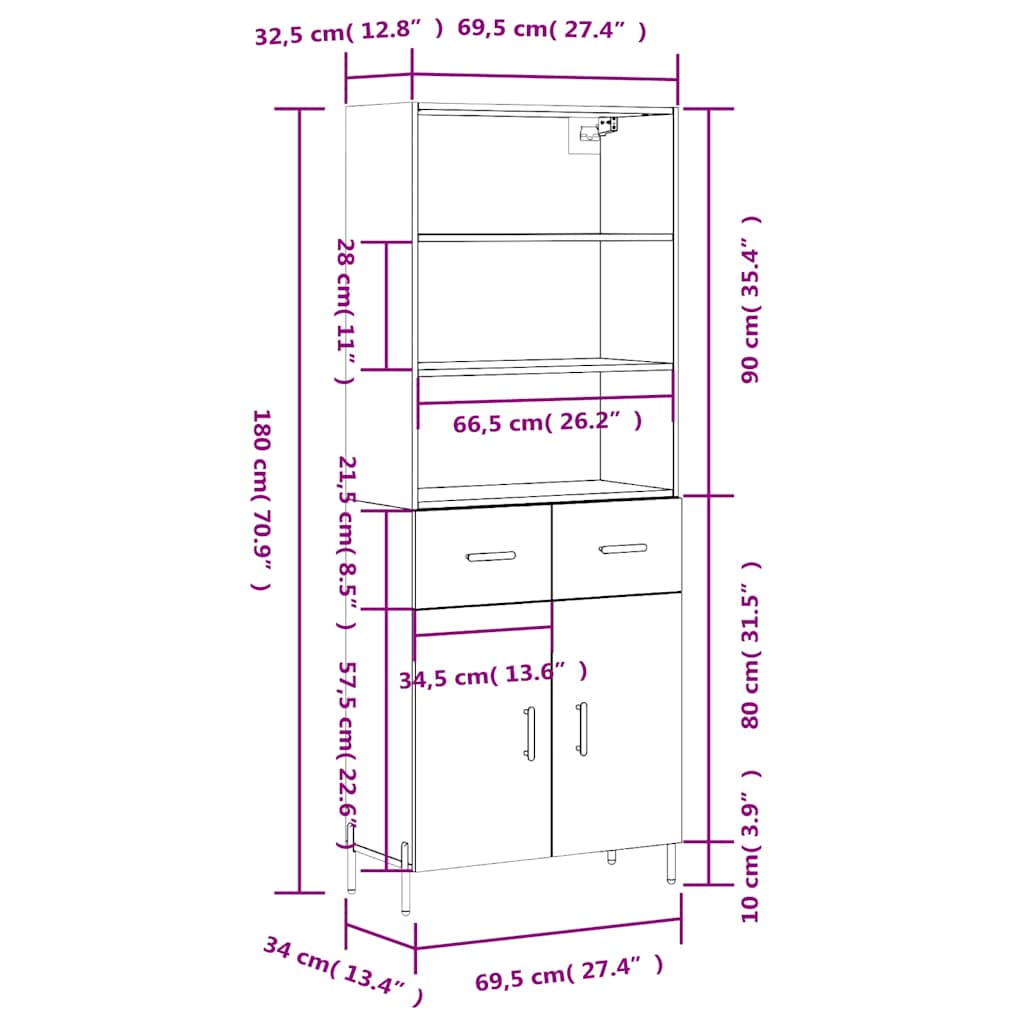 Visoka komoda hrasta sonome 69,5x34x180cm od konstruiranog drva