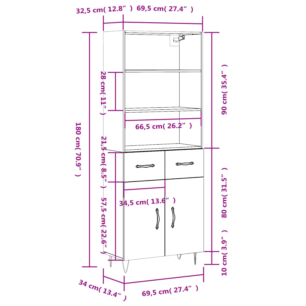 Visoka komoda siva sonome 69,5x34x180 cm od konstruiranog drva