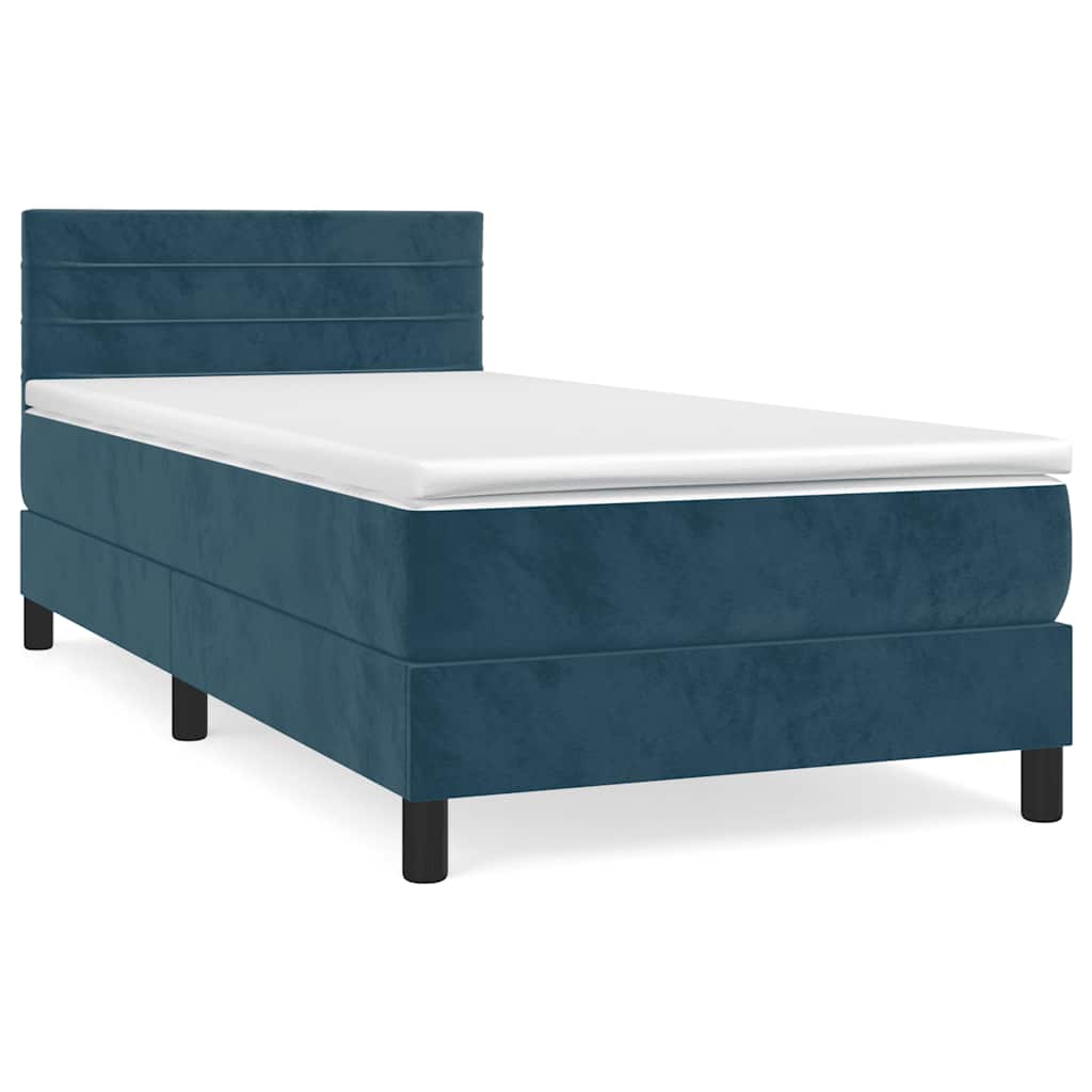 Box spring krevet s madracem tamnoplavi 90x190 cm baršunasti