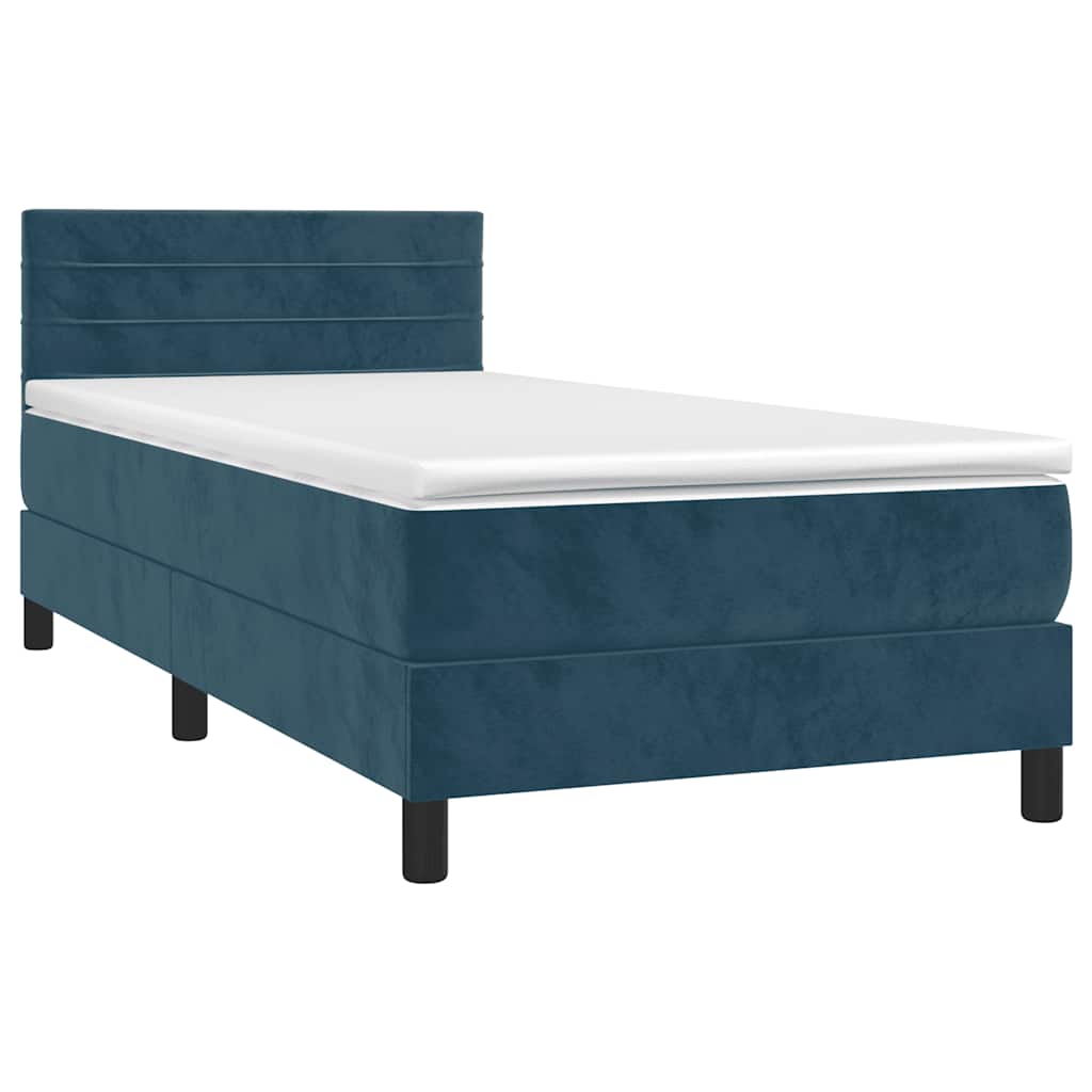 Box spring krevet s madracem tamnoplavi 90x200 cm baršunasti