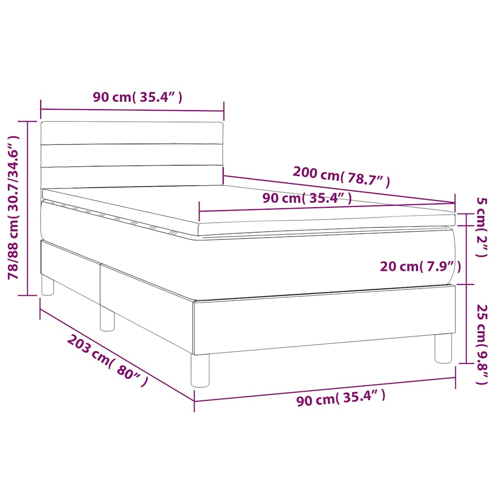 Box spring krevet s madracem tamnoplavi 90x200 cm baršunasti