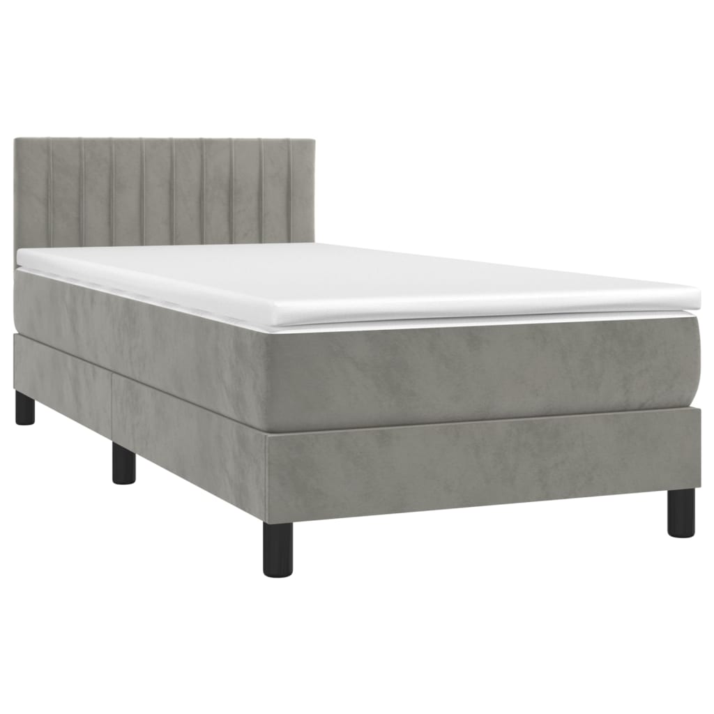 Box spring krevet s madracem svjetlosivi 90x190 cm baršunasti