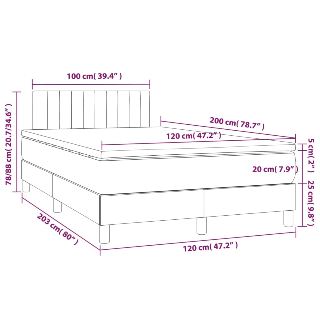 Box spring krevet s madracem tamnosivi 120 x 200 cm baršunasti
