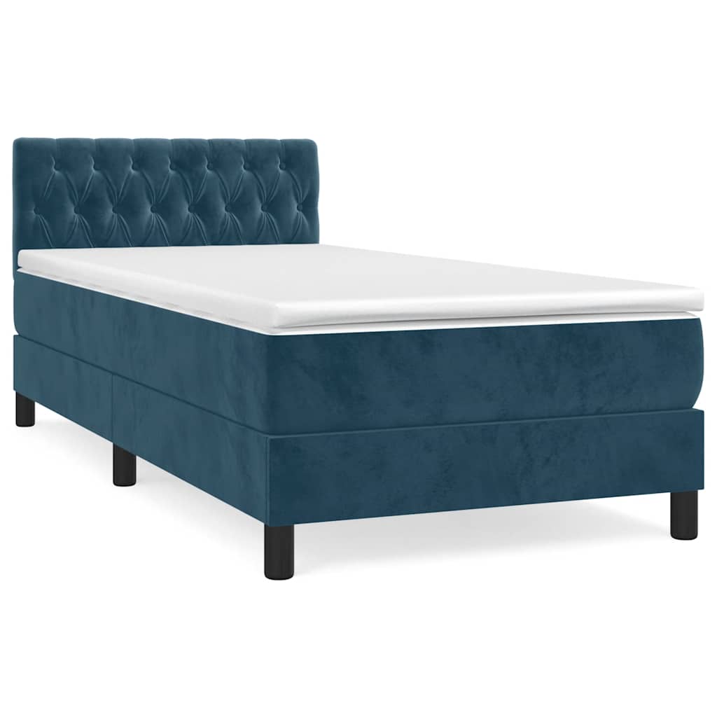 Box spring krevet s madracem tamnoplavi 90x190 cm baršunasti