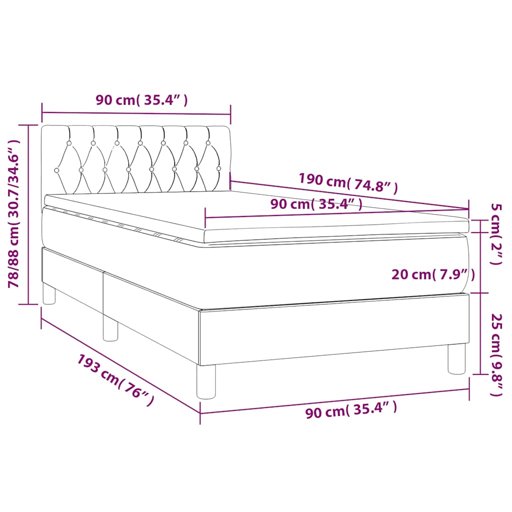 Box spring krevet s madracem tamnoplavi 90x190 cm baršunasti