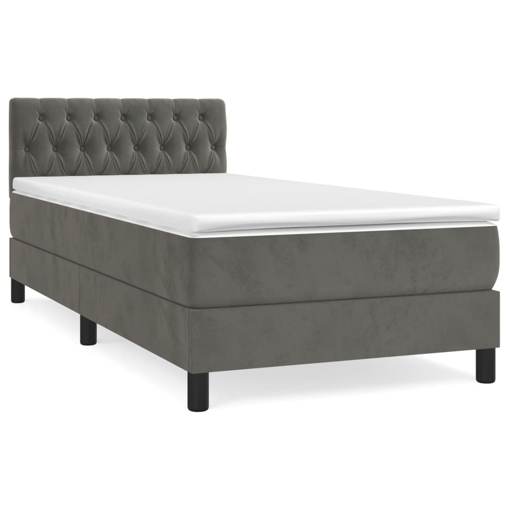 Box spring krevet s madracem tamnosivi 90x200 cm baršunasti