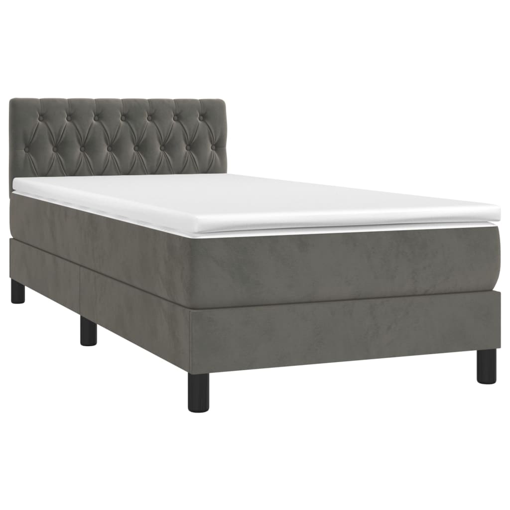 Box spring krevet s madracem tamnosivi 90x200 cm baršunasti