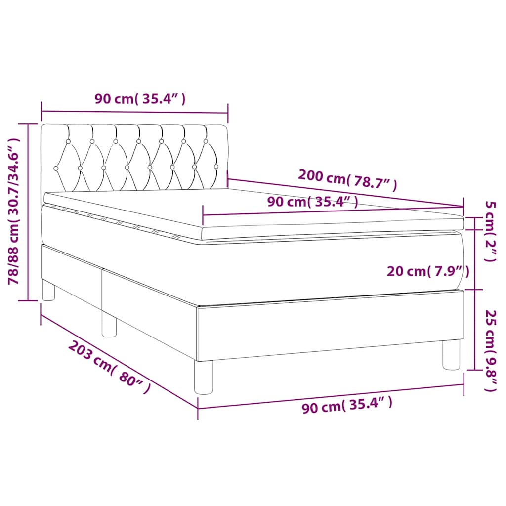 Box spring krevet s madracem tamnozeleni 90x200 cm baršunasti
