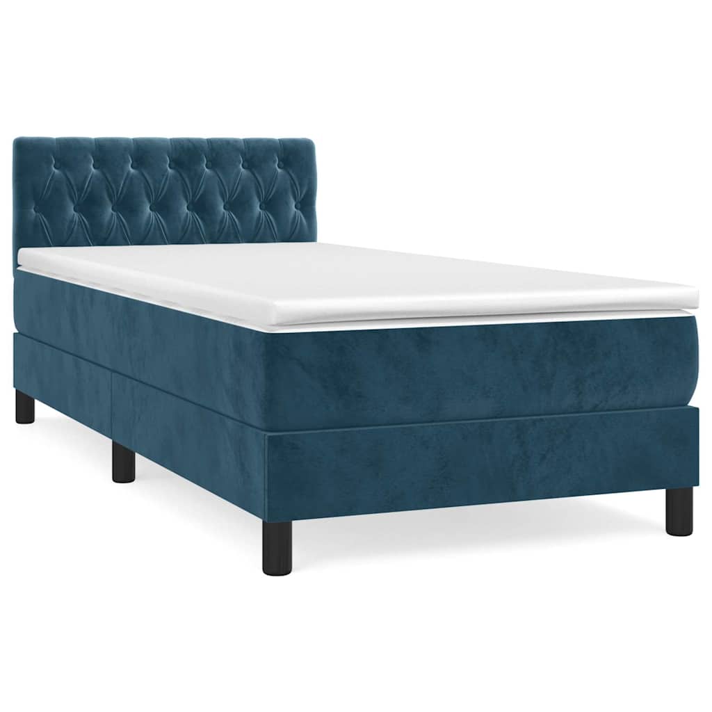 Box spring krevet s madracem tamnoplavi 90x200 cm baršunasti