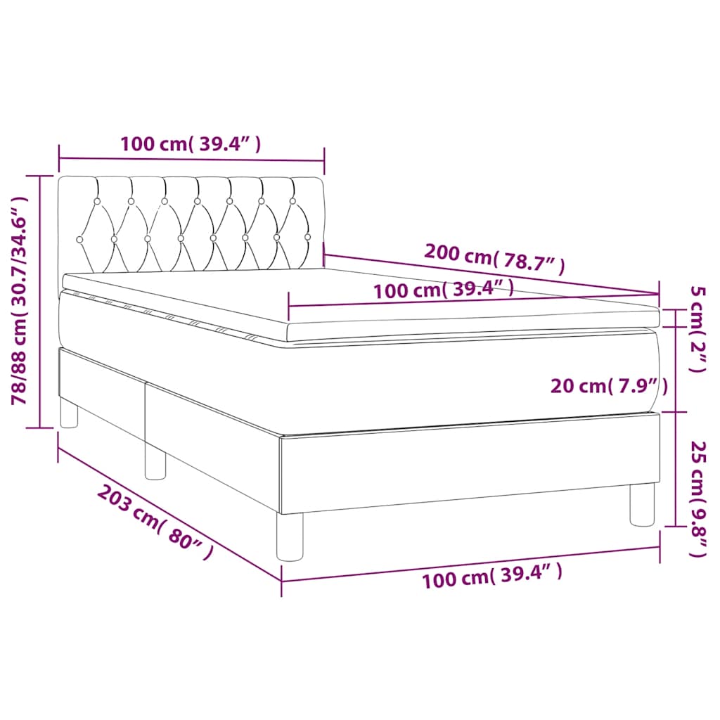 Box spring krevet s madracem tamnozeleni 100x200 cm baršunasti