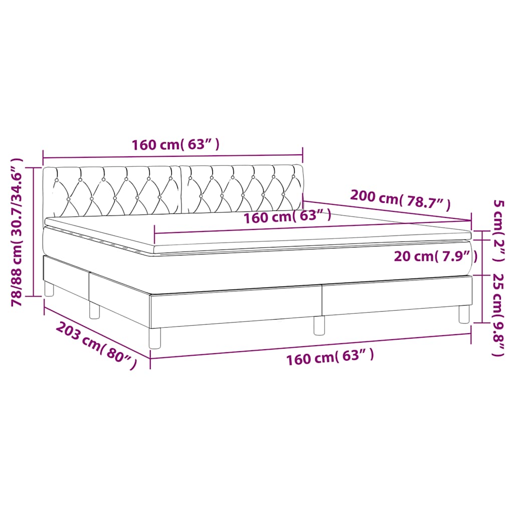 Krevet s oprugama i madracem tamnoplavi 160x200 cm baršunasti