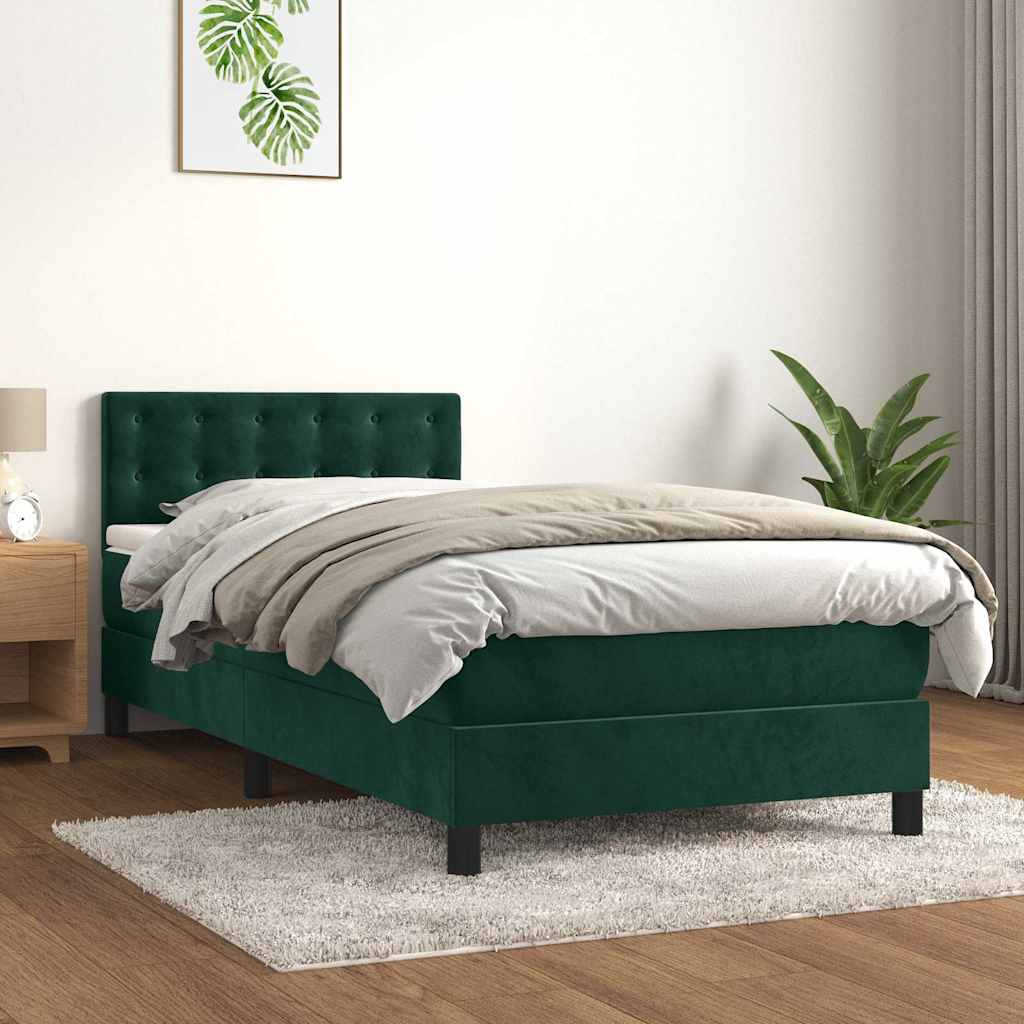 Box spring krevet s madracem tamnozeleni 90x190 cm baršunasti