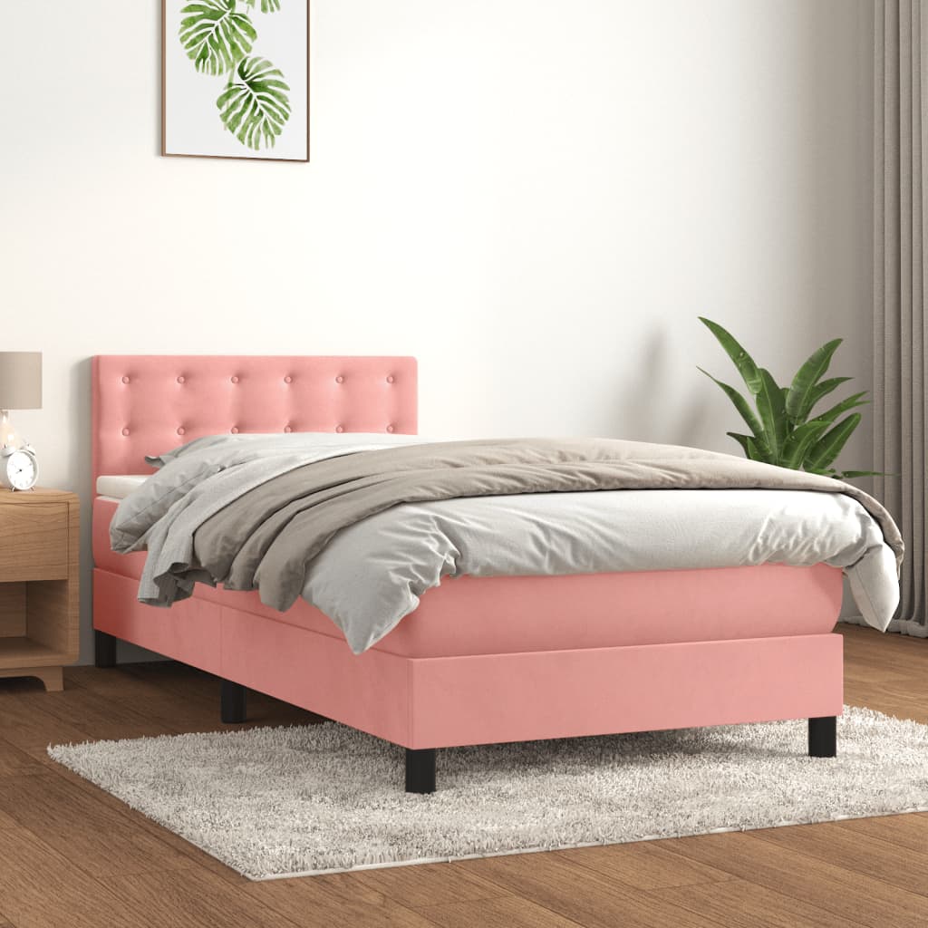 Box spring krevet s madracem ružičasti 90x200 cm baršunasti