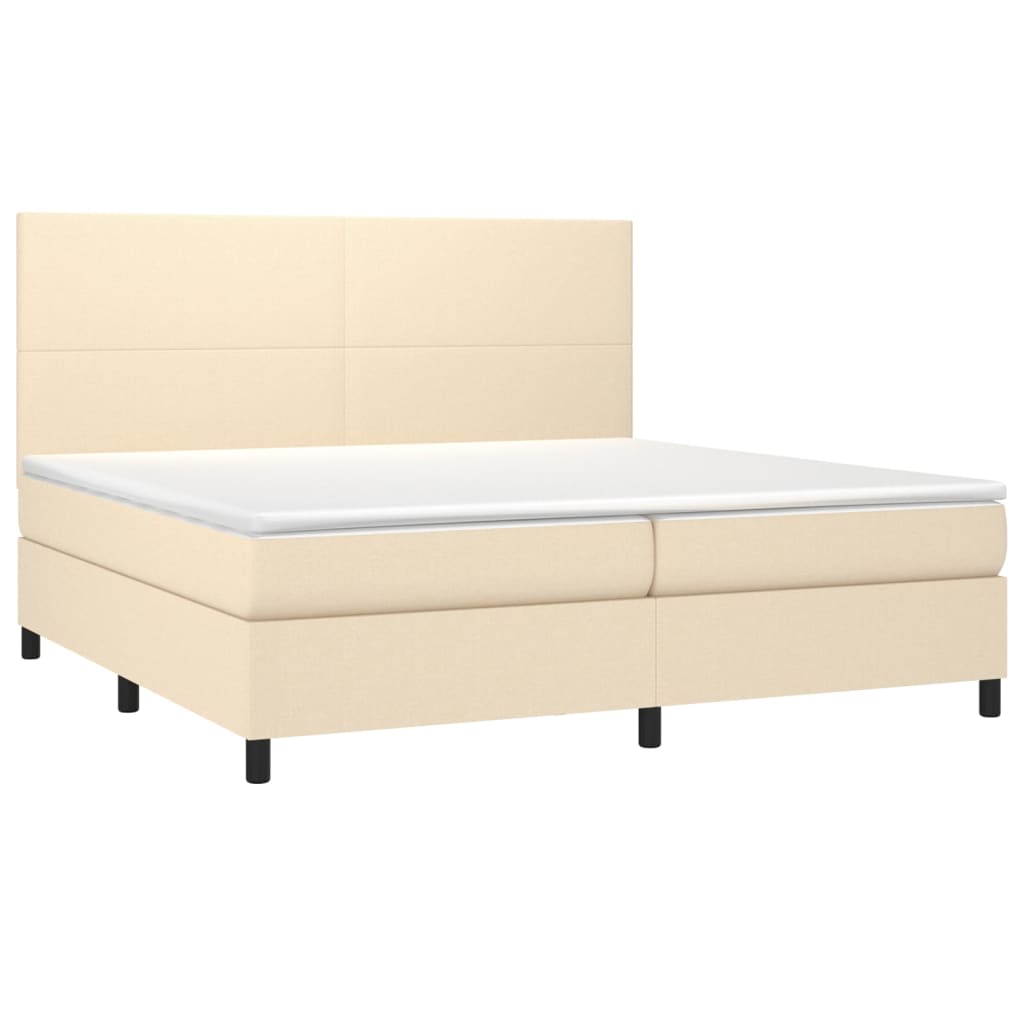 Krevet s oprugama i madracem krem 200 x 200 cm od tkanine