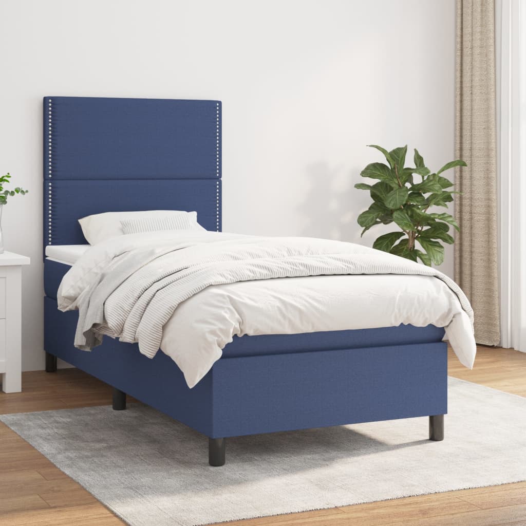 Krevet s oprugama i madracem plavi 90 x 190 cm od tkanine