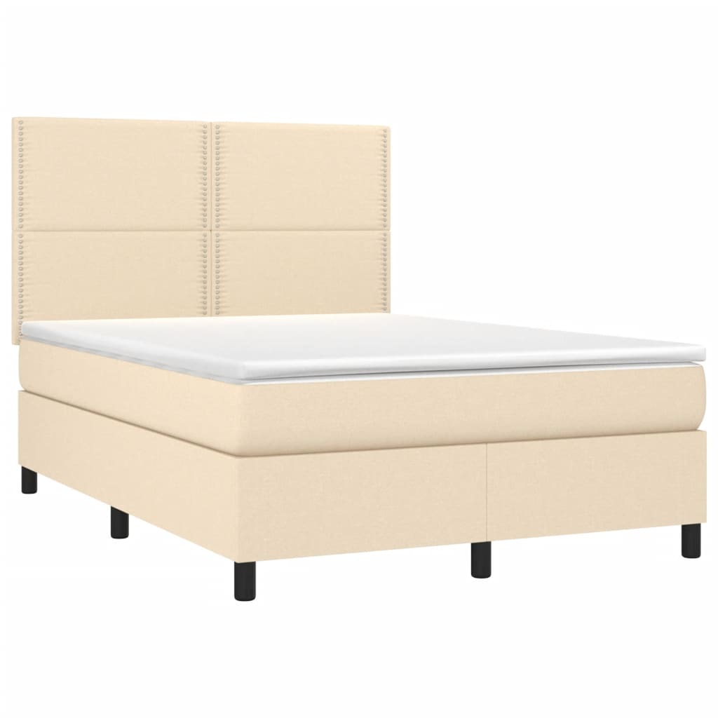 Krevet s oprugama i madracem krem 140 x 190 cm od tkanine