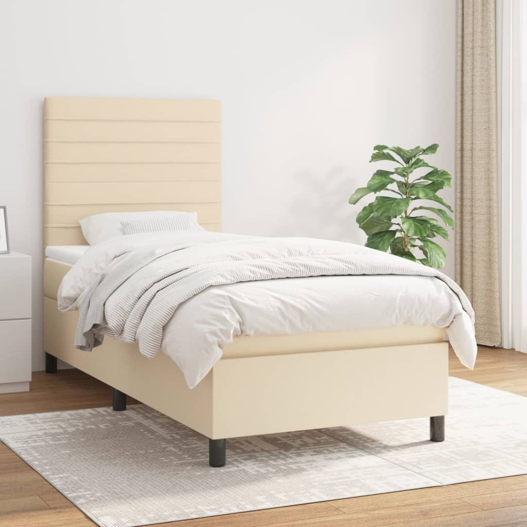 Krevet s oprugama i madracem krem 90 x 190 cm od tkanine