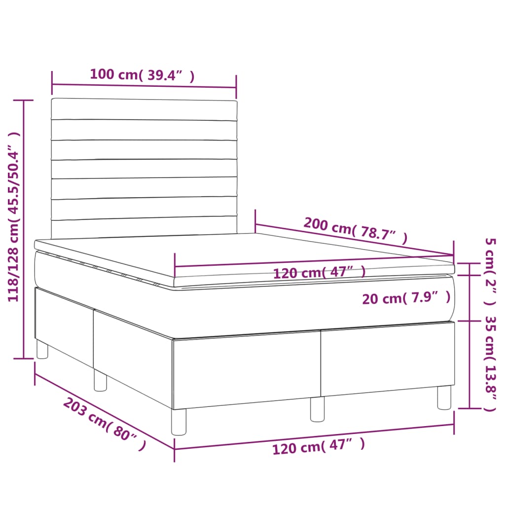 Krevet s oprugama i madracem crni 120 x 200cm od tkanine