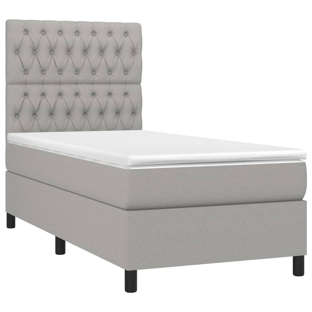 Box spring krevet s madracem svjetlosivi 90x190 cm od tkanine