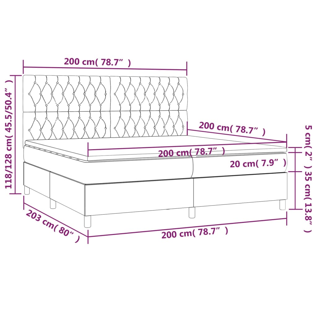 Krevet s oprugama i madracem krem 200 x 200 cm od tkanine