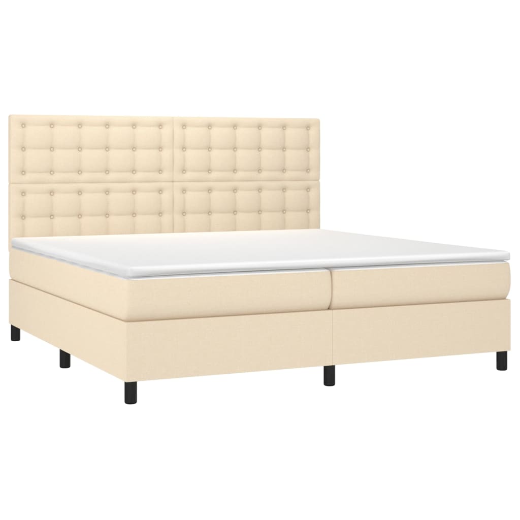 Krevet s oprugama i madracem krem 200 x 200 cm od tkanine