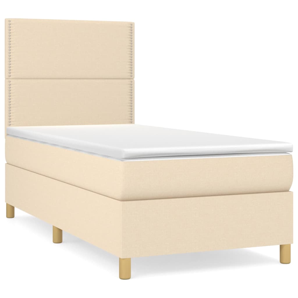 Krevet s oprugama i madracem krem 90 x 200 cm od tkanine