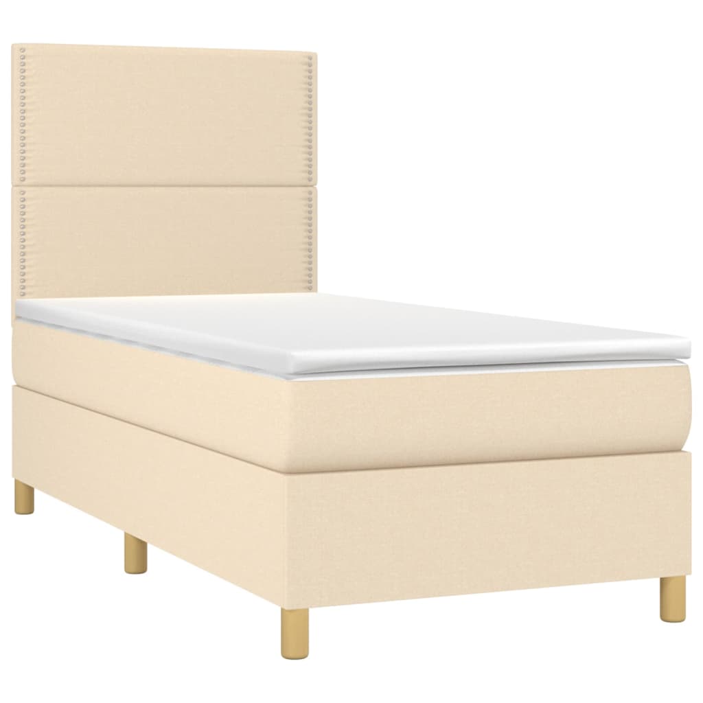 Krevet s oprugama i madracem krem 90 x 200 cm od tkanine