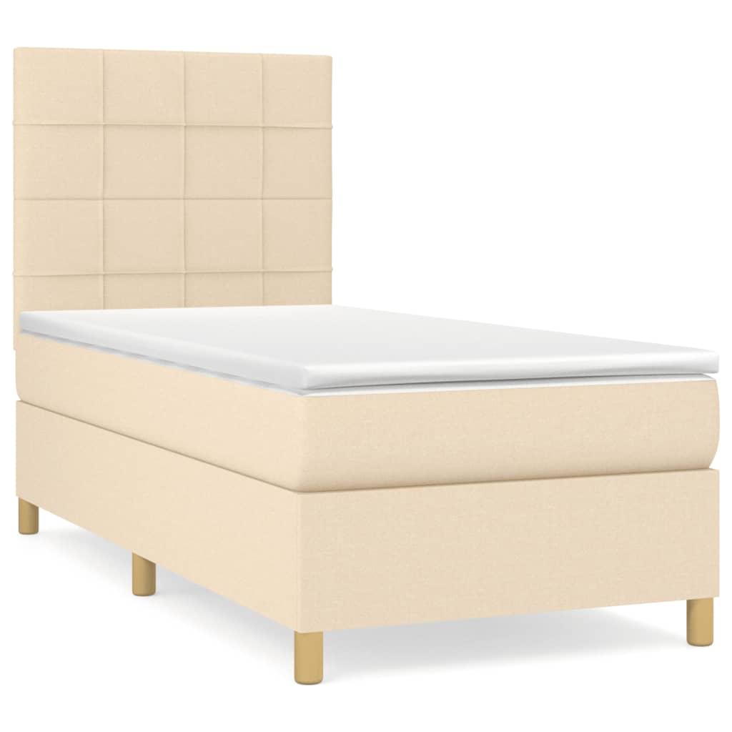 Krevet s oprugama i madracem krem 90 x 190 cm od tkanine