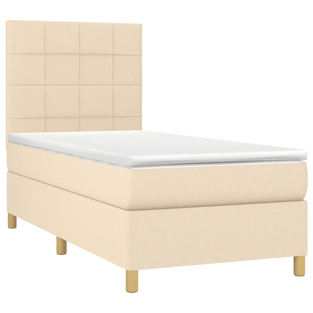 Krevet s oprugama i madracem krem 90 x 190 cm od tkanine