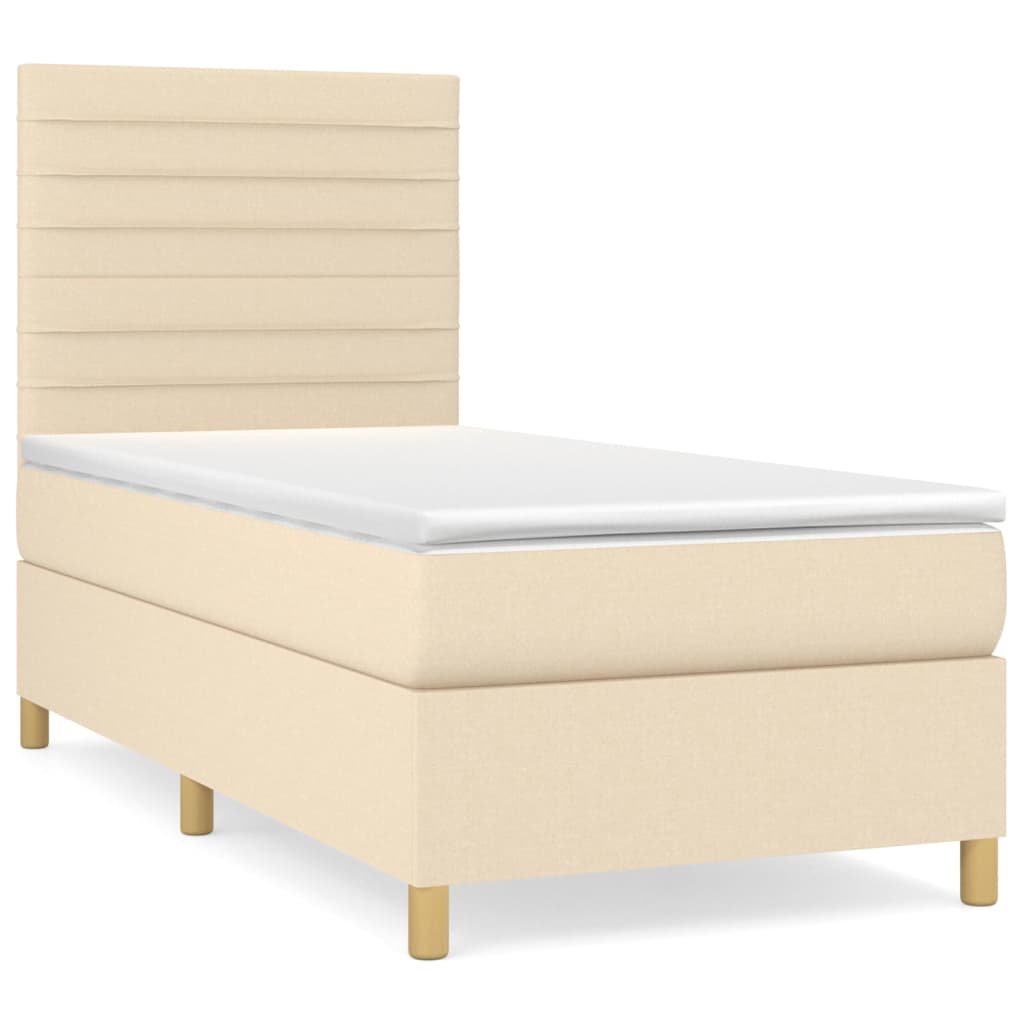 Krevet s oprugama i madracem krem 90 x 200 cm od tkanine