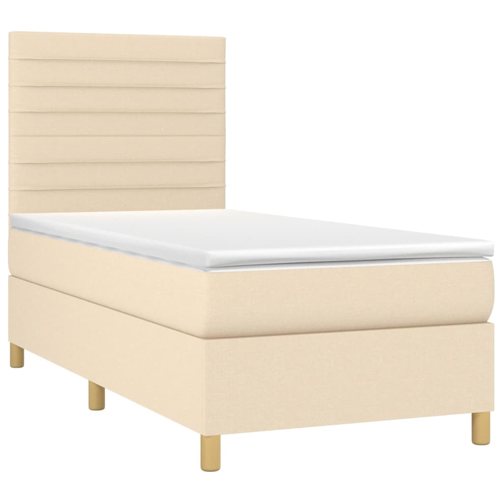 Krevet s oprugama i madracem krem 90 x 200 cm od tkanine
