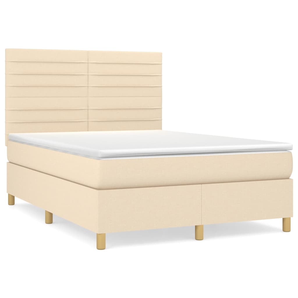 Krevet s oprugama i madracem krem 140 x 190 cm od tkanine