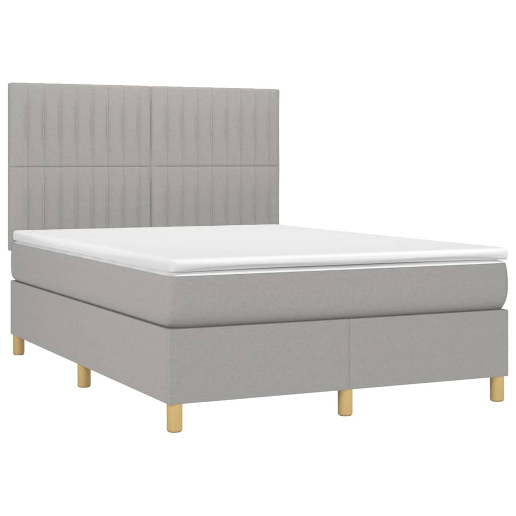Krevet s oprugama i madracem svjetlosivi 140x190 cm od tkanine