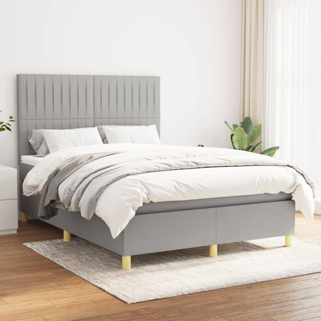 Krevet s oprugama i madracem svjetlosivi 140x190 cm od tkanine
