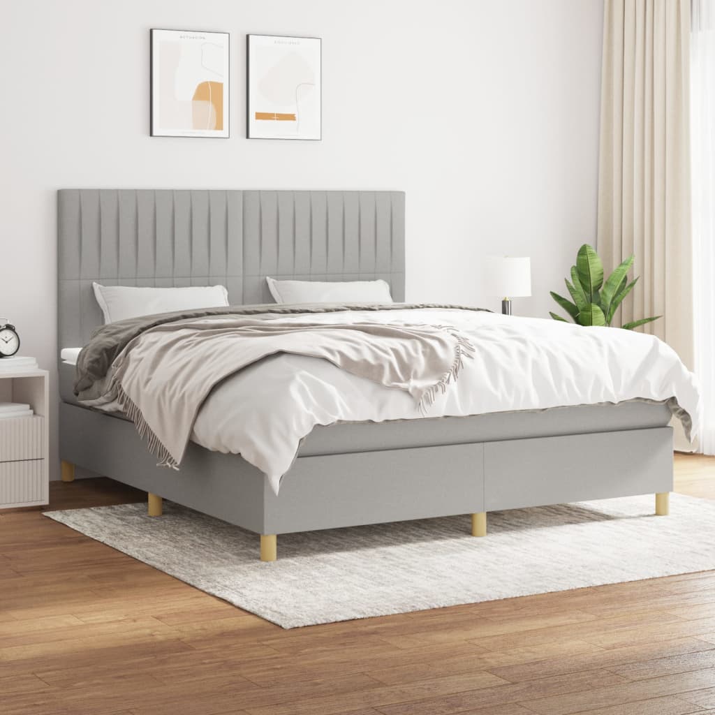 Krevet box spring s madracem svjetlosiva 160x200 cm tkanina