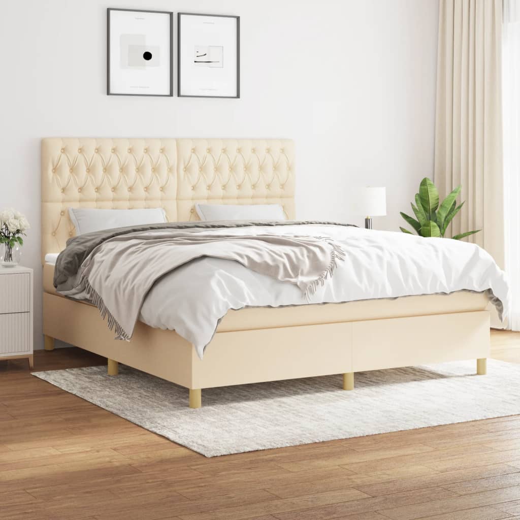 Krevet s oprugama i madracem krem 180x200 cm od tkanine