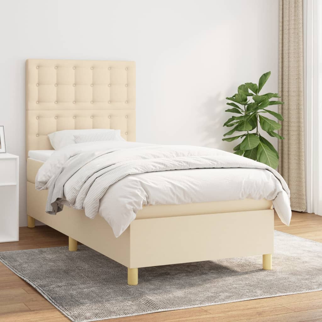 Krevet s oprugama i madracem krem 90 x 190 cm od tkanine