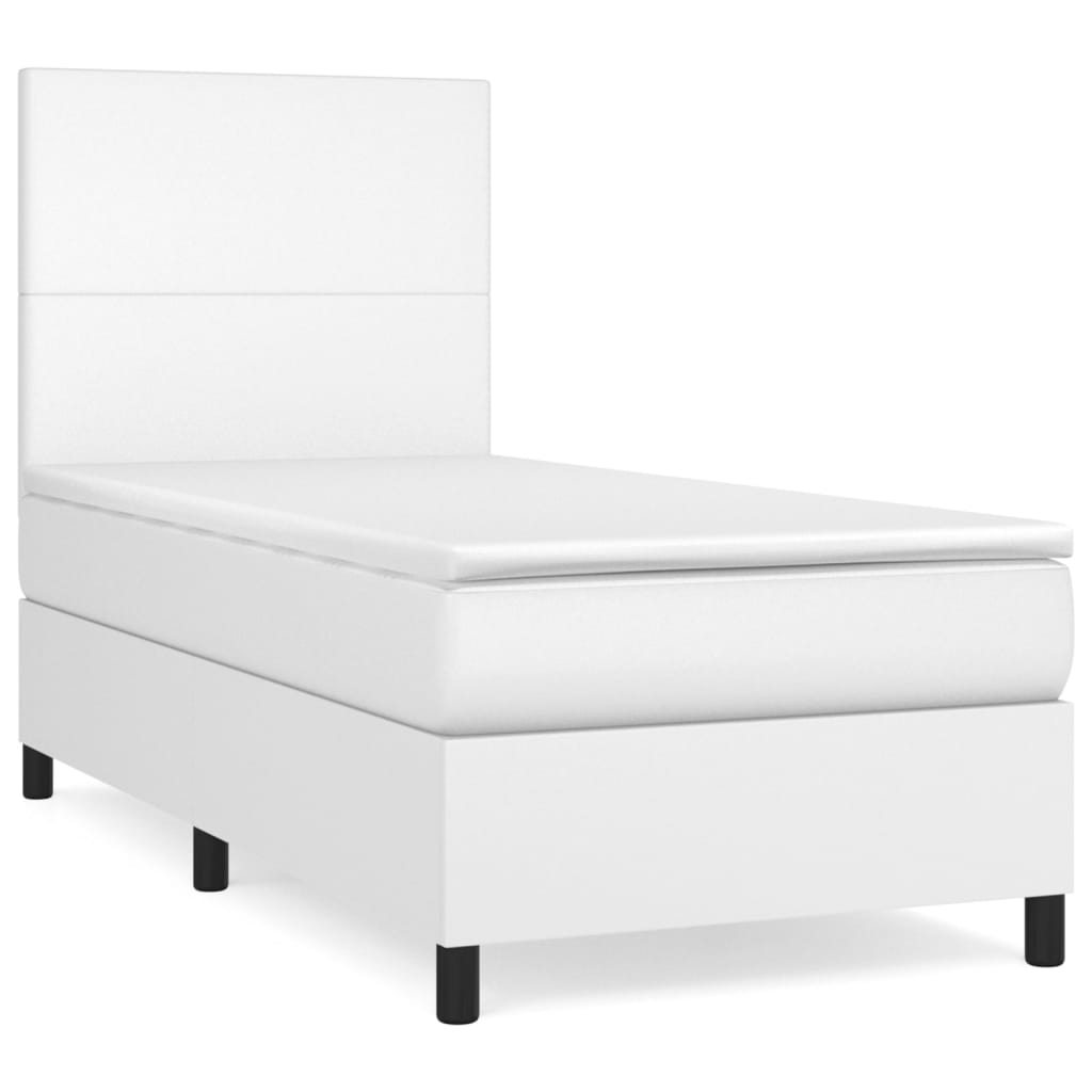 Krevet s oprugama i madracem bijeli 90 x 200 cm od umjetne kože