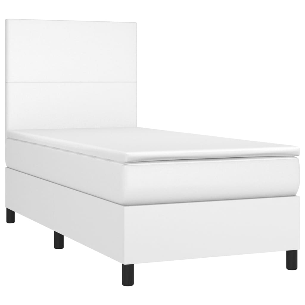 Krevet s oprugama i madracem bijeli 90 x 200 cm od umjetne kože