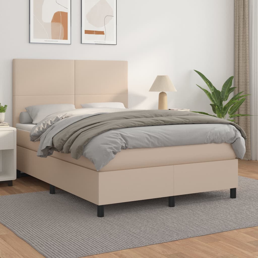 Krevet s oprugama i madrac cappuccino 140x200cm od umjetne kože