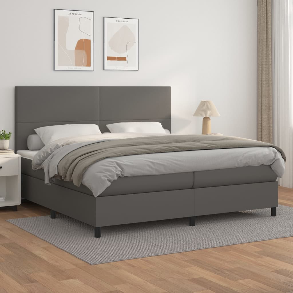 Krevet s oprugama i madracem sivi 200x200 cm od umjetne kože