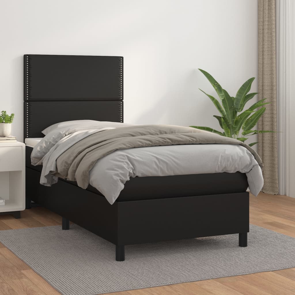 Krevet s oprugama i madracem crni 90 x 200 cm od umjetne kože