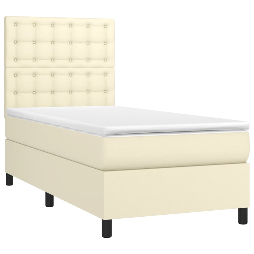 Krevet s oprugama i madracem krem 90 x 200 cm od umjetne kože