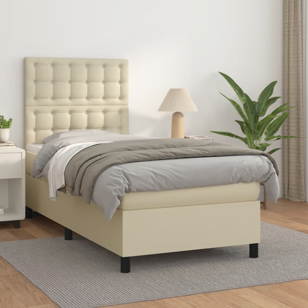 Krevet s oprugama i madracem krem 90 x 200 cm od umjetne kože