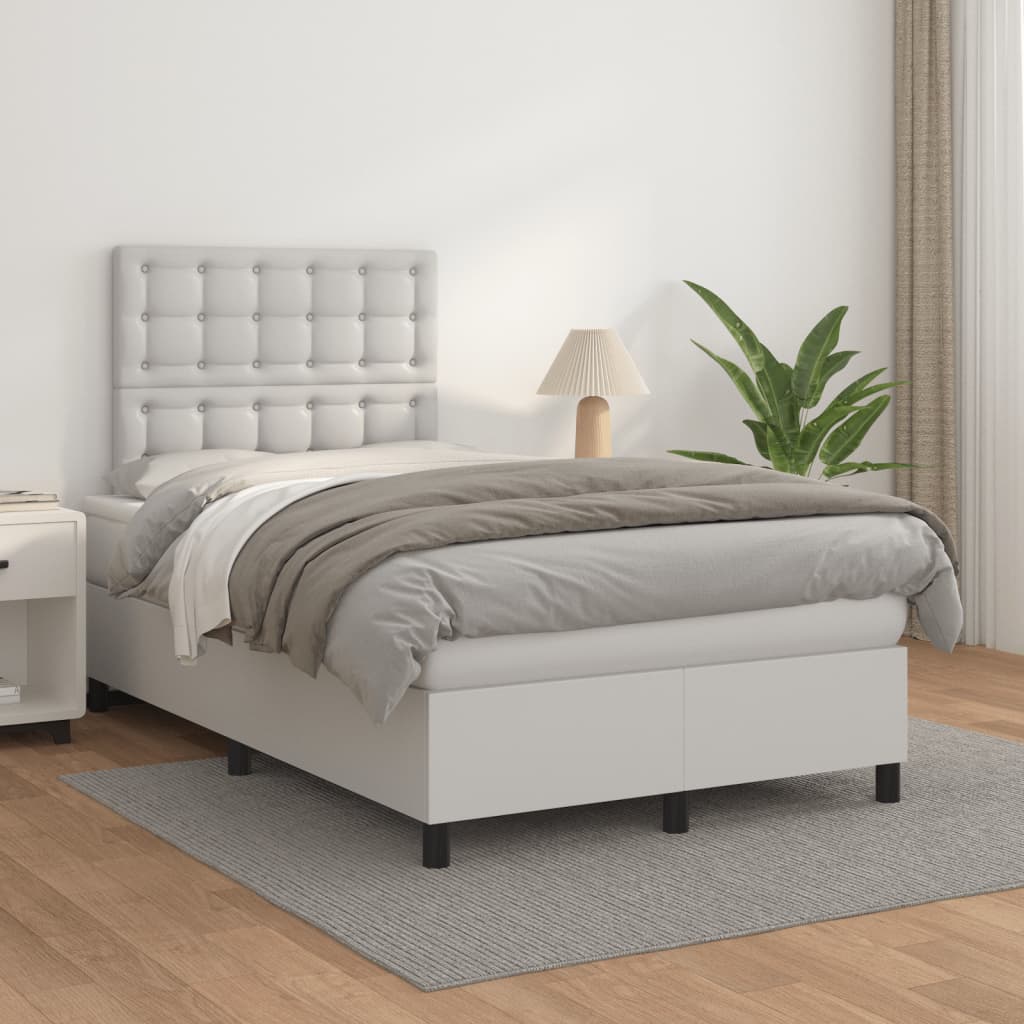 Krevet s oprugama i madracem bijeli 120x200 cm od umjetne kože